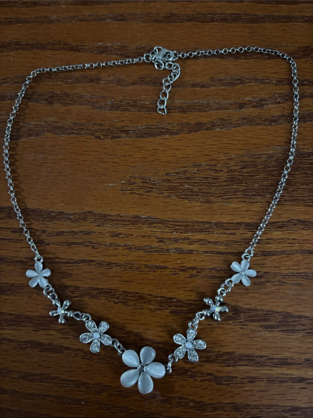 Silver Floral Statement Necklace - White Flower Accent
